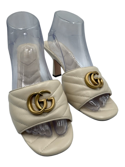 Gucci Shoe Size 40 Cream White Leather open toe Double G Marmont Mule Sandals Cream White / 40
