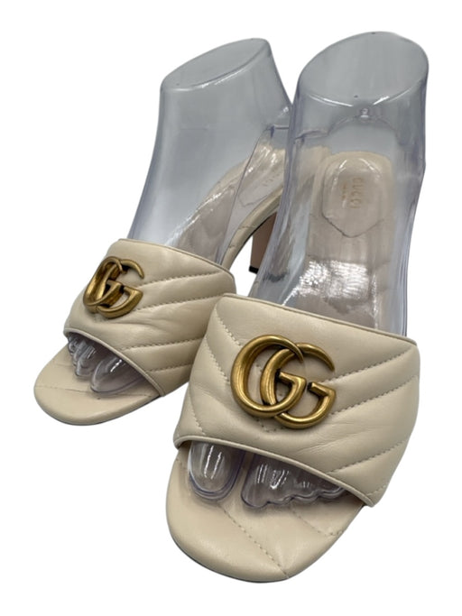 Gucci Shoe Size 40 Cream White Leather open toe Double G Marmont Mule Sandals Cream White / 40