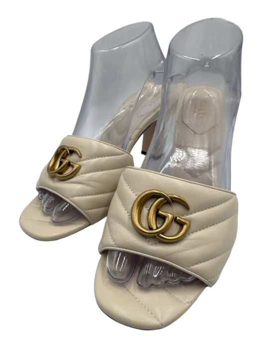 Gucci Shoe Size 40 Cream White Leather open toe Double G Marmont Mule Sandals Cream White / 40