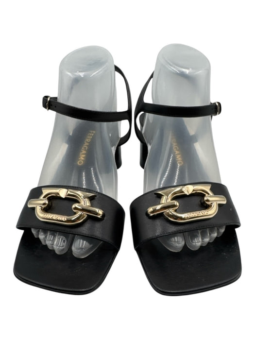 Salvatore Ferragamo Shoe Size 10 Black & Gold Leather Square Toe Sandals Black & Gold / 10