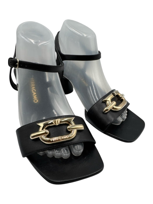 Salvatore Ferragamo Shoe Size 10 Black & Gold Leather Square Toe Sandals Black & Gold / 10