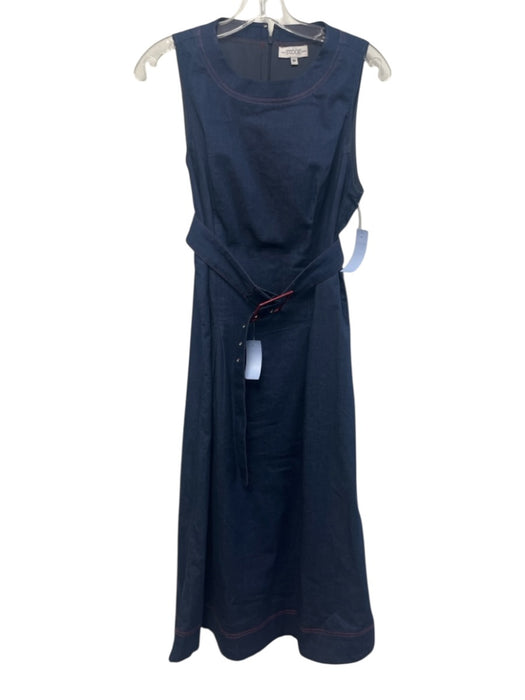 S'edge Size M Dark Wash Cotton Blend Chambray Sleeveless Pleat Detail Dress Dark Wash / M