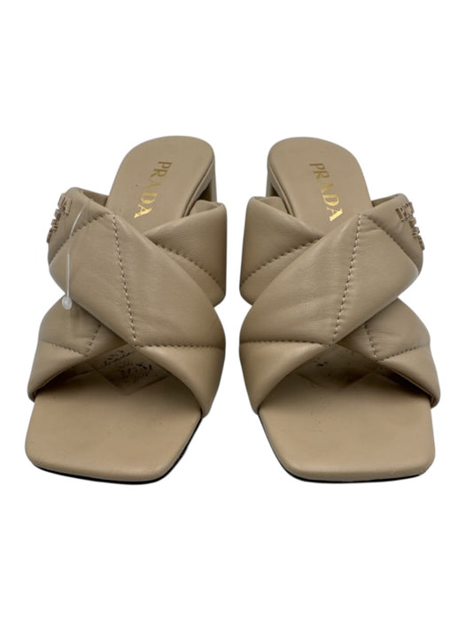 Prada Shoe Size 39.5 Beige Leather Upper Quilted Logo Detail Criss Cross Sandals Beige / 39.5