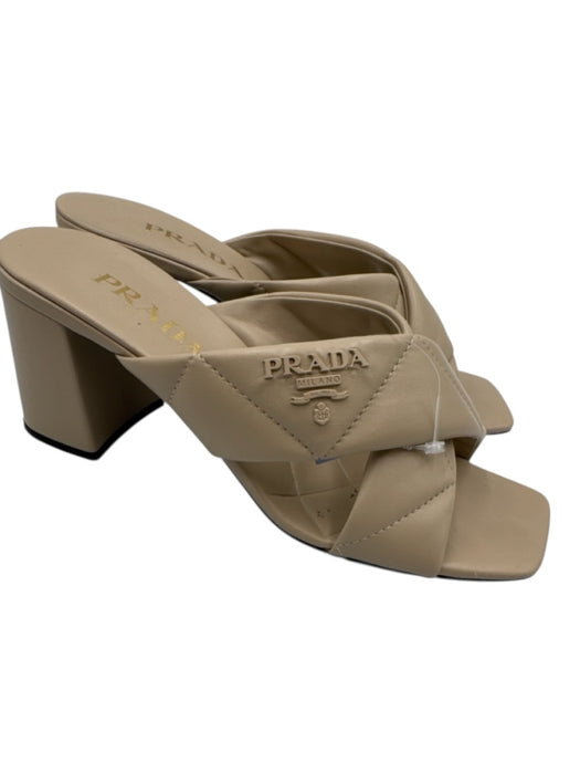 Prada Shoe Size 39.5 Beige Leather Upper Quilted Logo Detail Criss Cross Sandals Beige / 39.5