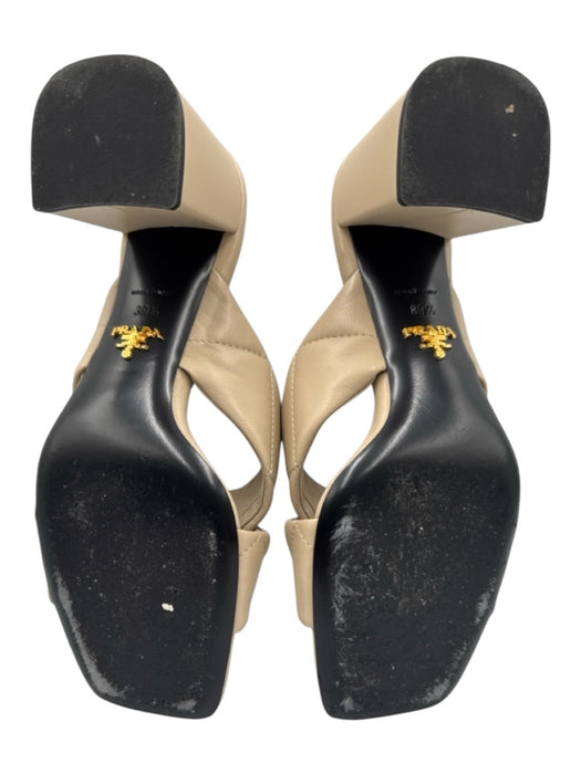Prada Shoe Size 39.5 Beige Leather Upper Quilted Logo Detail Criss Cross Sandals Beige / 39.5