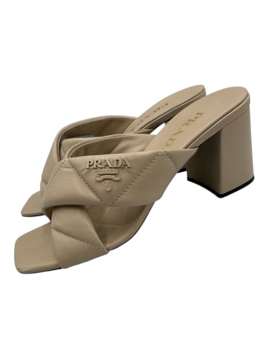 Prada Shoe Size 39.5 Beige Leather Upper Quilted Logo Detail Criss Cross Sandals Beige / 39.5