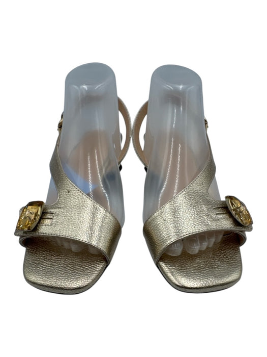 Vinci Shoe Size 40 Gold Tone Leather Upper Metallic Crystal Details Sandals Gold Tone / 40
