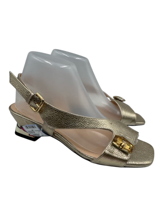 Vinci Shoe Size 40 Gold Tone Leather Upper Metallic Crystal Details Sandals Gold Tone / 40