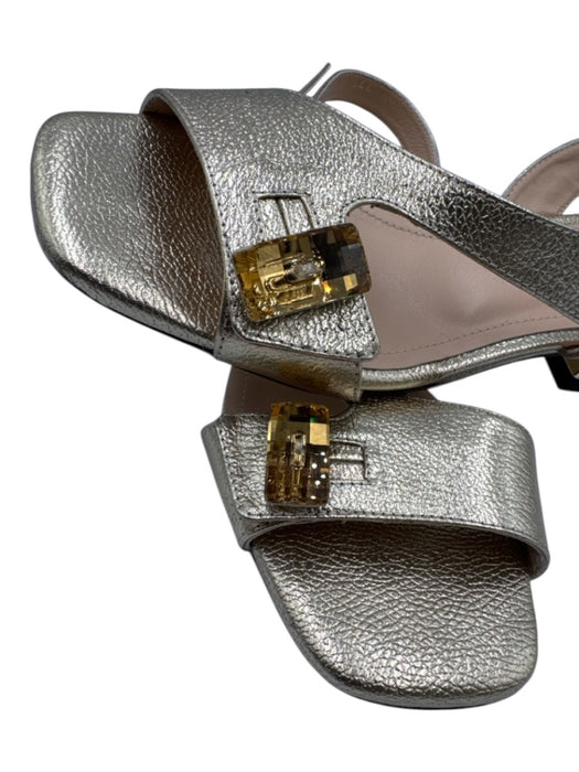 Vinci Shoe Size 40 Gold Tone Leather Upper Metallic Crystal Details Sandals Gold Tone / 40