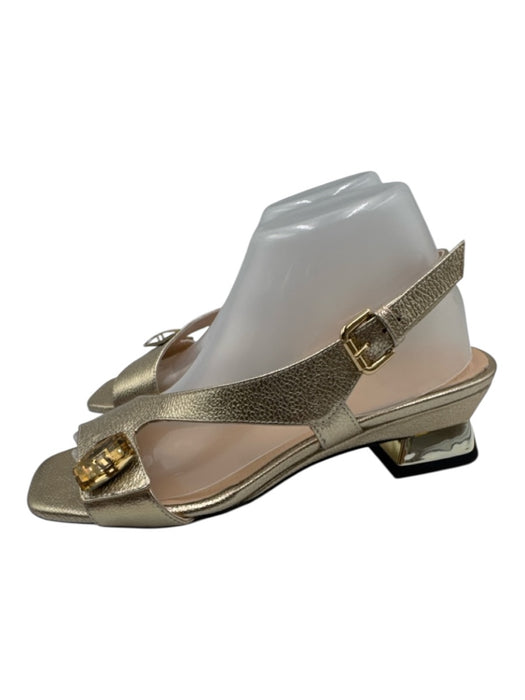 Vinci Shoe Size 40 Gold Tone Leather Upper Metallic Crystal Details Sandals Gold Tone / 40