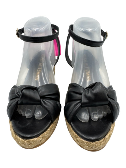 Stuart Weitzman Shoe Size 9.5 Black Leather Upper open toe Wedge Espadrille Black / 9.5