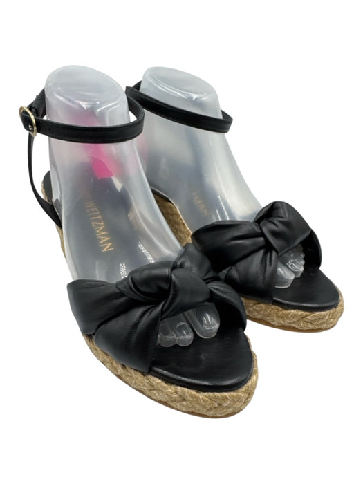 Stuart Weitzman Shoe Size 9.5 Black Leather Upper open toe Wedge Espadrille Black / 9.5