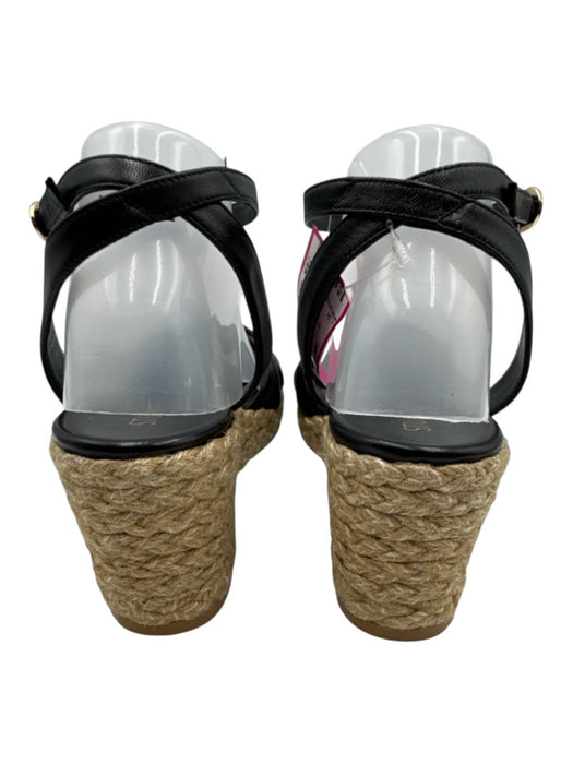 Stuart Weitzman Shoe Size 9.5 Black Leather Upper open toe Wedge Espadrille Black / 9.5
