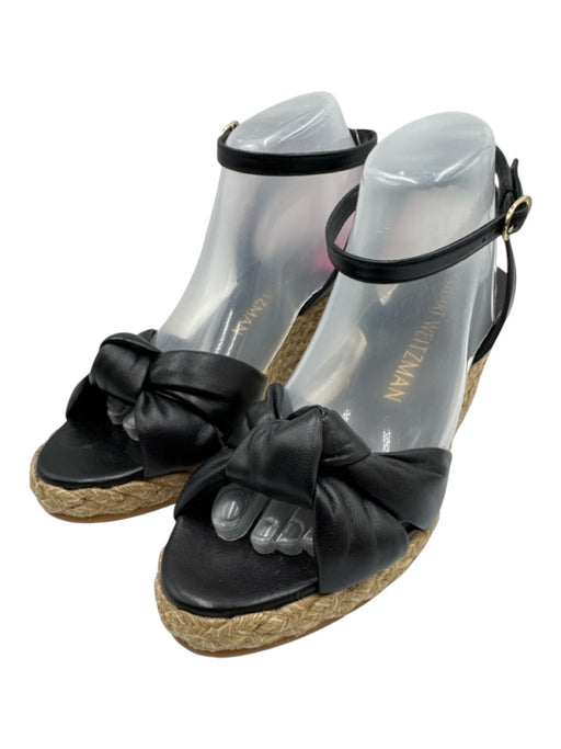 Stuart Weitzman Shoe Size 9.5 Black Leather Upper open toe Wedge Espadrille Black / 9.5