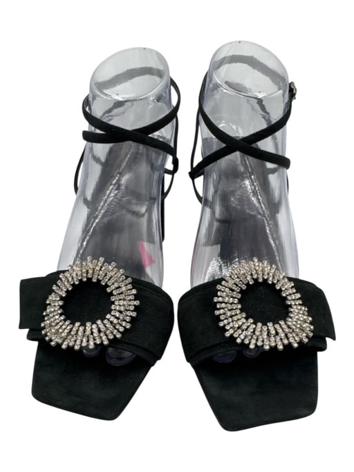 Alexandre Birman Shoe Size 40.5 Black Leather Suede Square Open Toe Sandals Black / 40.5