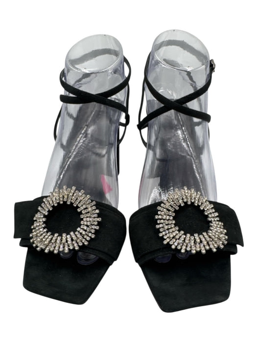 Alexandre Birman Shoe Size 40.5 Black Leather Suede Square Open Toe Sandals Black / 40.5