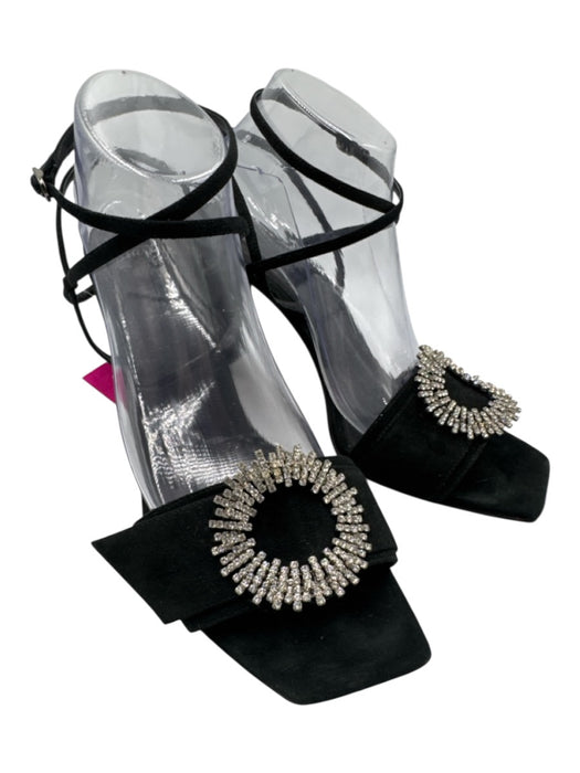 Alexandre Birman Shoe Size 40.5 Black Leather Suede Square Open Toe Sandals Black / 40.5