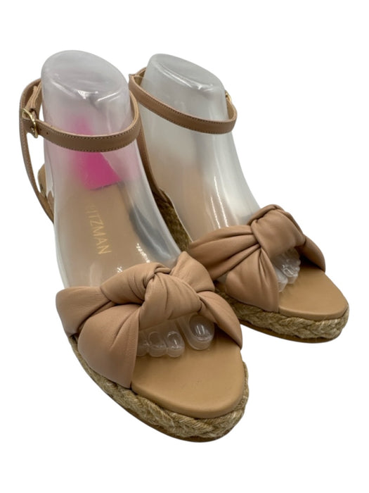 Stuart Weitzman Shoe Size 9.5 Beige Leather Upper Ankle Wrap Open Toe Espadrille Beige / 9.5