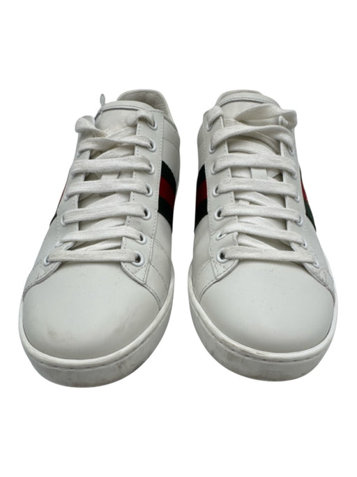 Gucci Shoe Size 39 White, Green, Red Leather Upper Lace Up Gucci Web Sneakers White, Green, Red / 39