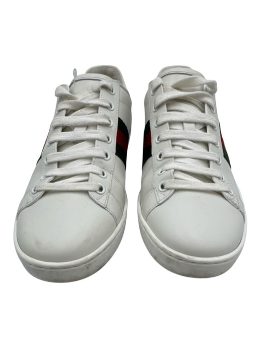 Gucci Shoe Size 39 White, Green, Red Leather Upper Lace Up Gucci Web Sneakers White, Green, Red / 39