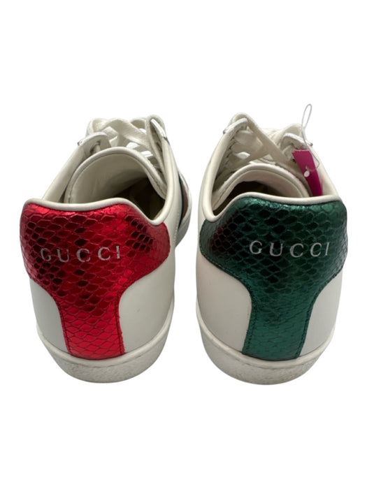 Gucci Shoe Size 39 White, Green, Red Leather Upper Lace Up Gucci Web Sneakers White, Green, Red / 39