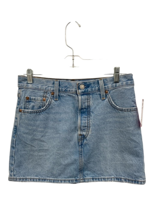 Levis Size 26 Med Light Wash Cotton Denim Button Fly Contrast Stitch Mini Skirt Med Light Wash / 26