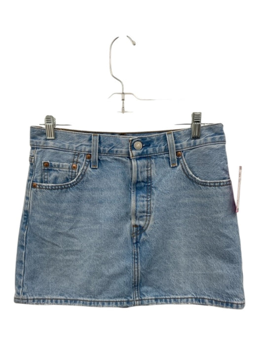 Levis Size 26 Med Light Wash Cotton Denim Button Fly Contrast Stitch Mini Skirt Med Light Wash / 26