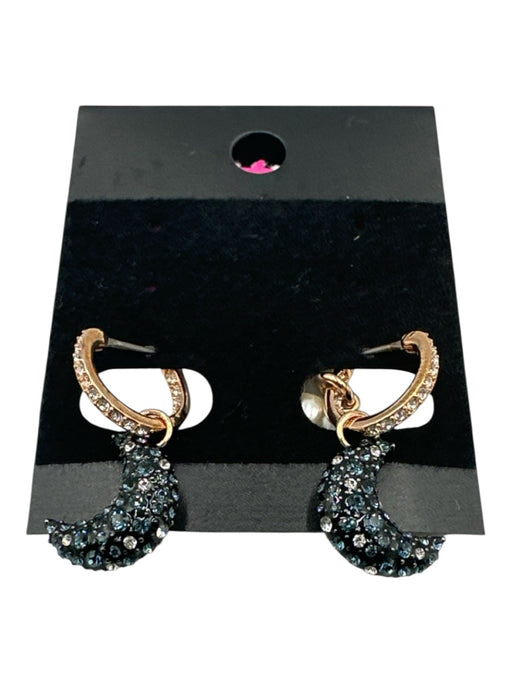 Swarovski Blue & Rosegold Gold Tone Metal Crystal Moon Hoop Drop Earrings Blue & Rosegold
