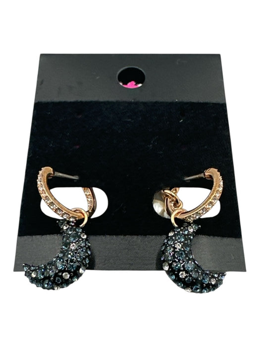 Swarovski Blue & Rosegold Gold Tone Metal Crystal Moon Hoop Drop Earrings Blue & Rosegold