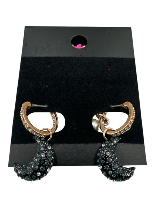 Swarovski Blue & Rosegold Gold Tone Metal Crystal Moon Hoop Drop Earrings Blue & Rosegold