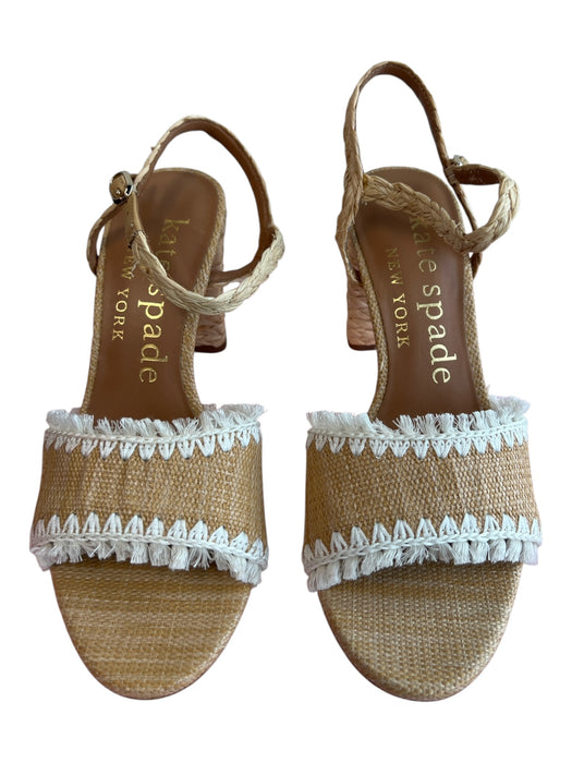 Kate Spade Shoe Size 6.5 B Beige & White Tweed & Leather Tassel Detail Heels Beige & White / 6.5 B
