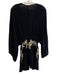 Free People Size M Black Viscose Deep V Neck Wide Sleeve Embroidered Dress Black / M