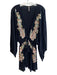 Free People Size M Black Viscose Deep V Neck Wide Sleeve Embroidered Dress Black / M