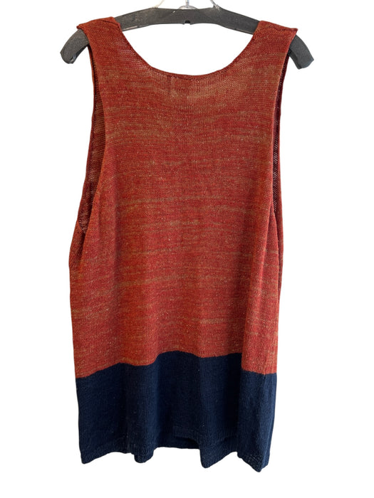 By Anthropologie Size XL Orange & navy Linen Blend V Neck Knit Abstract Top Orange & navy / XL
