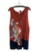 By Anthropologie Size XL Orange & navy Linen Blend V Neck Knit Abstract Top Orange & navy / XL