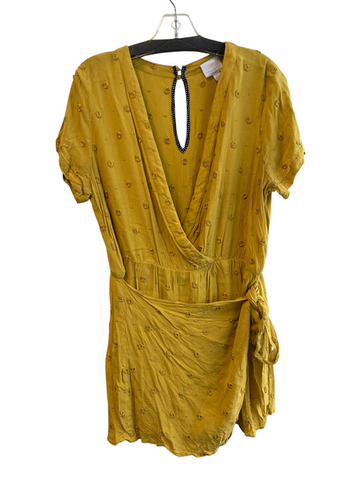 ett:twa Size XL Mustard Yellow Viscose V Neck Short Sleeve Tie Front Romper Mustard Yellow / XL
