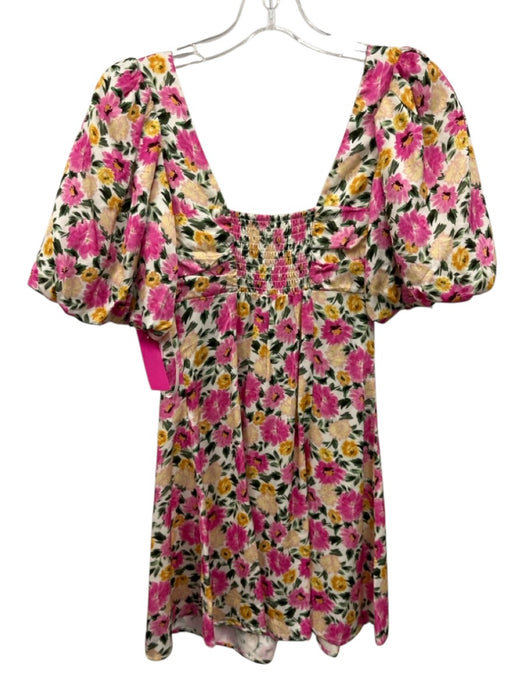 For Love & Lemons Size XS Pink, Orange, Green Viscose Blend Floral Ruched Dress Pink, Orange, Green / XS