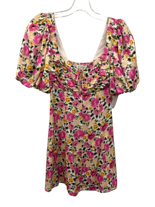 For Love & Lemons Size XS Pink, Orange, Green Viscose Blend Floral Ruched Dress Pink, Orange, Green / XS