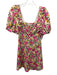 For Love & Lemons Size XS Pink, Orange, Green Viscose Blend Floral Ruched Dress Pink, Orange, Green / XS