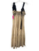 Free People Size Small Beige & Black Cotton Blend Tie Straps smocked Maxi Dress Beige & Black / Small