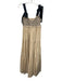 Free People Size Small Beige & Black Cotton Blend Tie Straps smocked Maxi Dress Beige & Black / Small