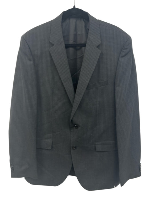 Hugo Boss Gray & Navy Print Virgin Wool Plaid 2 Button Men's Suit Gray & Navy Print / 44L
