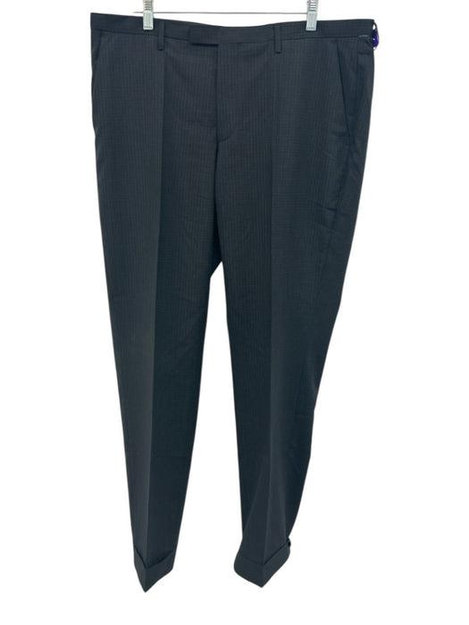 Hugo Boss Gray & Navy Print Virgin Wool Plaid 2 Button Men's Suit Gray & Navy Print / 44L