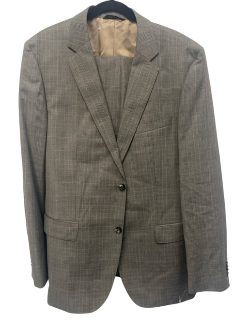Hugo Boss Gray & Brown Virgin Wool Plaid 2 Button Men's Suit Gray & Brown / 46L