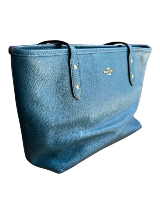 Coach Teal Leather Top Handles Zip Close Gold Hardware Bag Teal / S