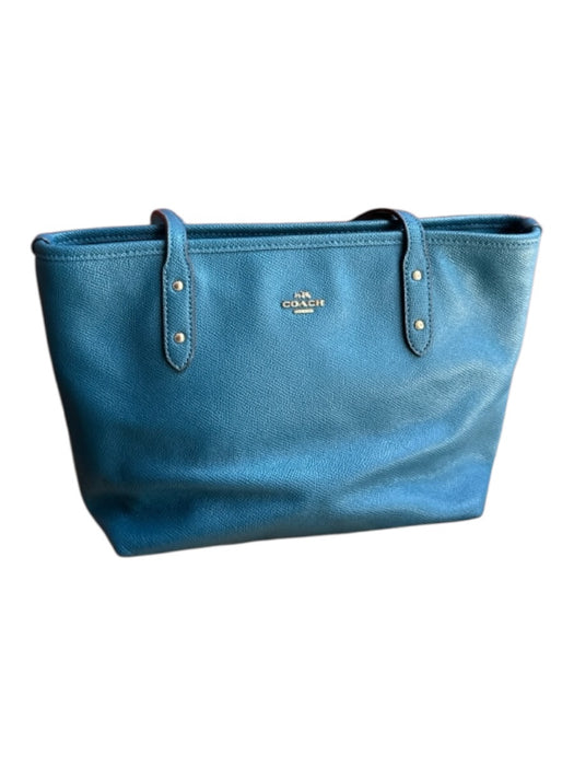 Coach Teal Leather Top Handles Zip Close Gold Hardware Bag Teal / S