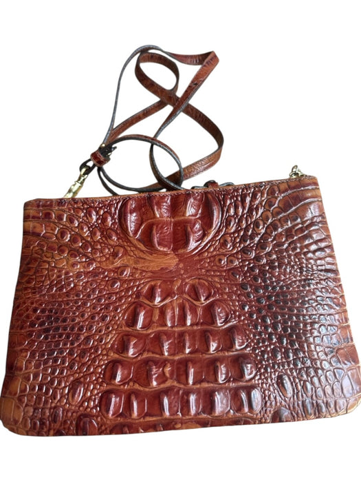 Brahmin Brown Leather Croc Embossed Crossbody Strap Zip Close Bag Brown / S