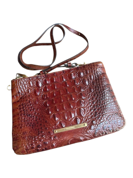 Brahmin Brown Leather Croc Embossed Crossbody Strap Zip Close Bag Brown / S