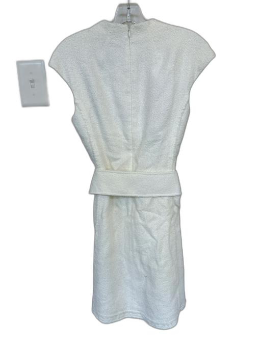 Theory Size 8 Ivory Textured Cap Sleeve Raw Hem Belted Dress Ivory / 8