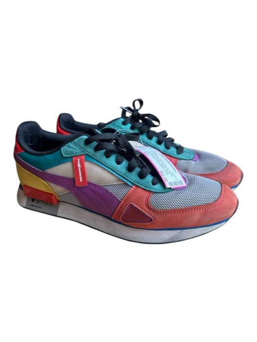 Puma Shoe Size 10.5 Teal & Purple Print Canvas & Leather Color Block Sneakers Teal & Purple Print / 10.5